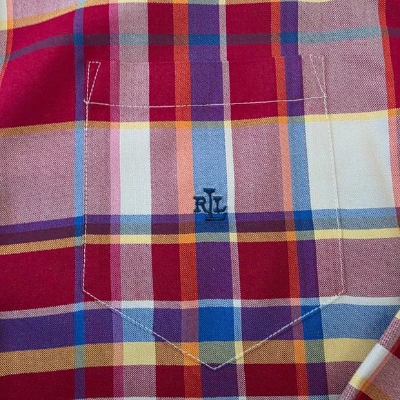Lauren Ralph Lauren Womens Red Multi Plaid 100% Silk Button Down Shirt Large - Picture 4 of 8